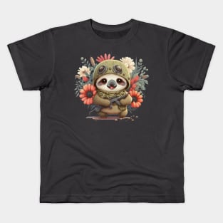 The flowery soldier as a sloth armed and ready for peace Kids T-Shirt